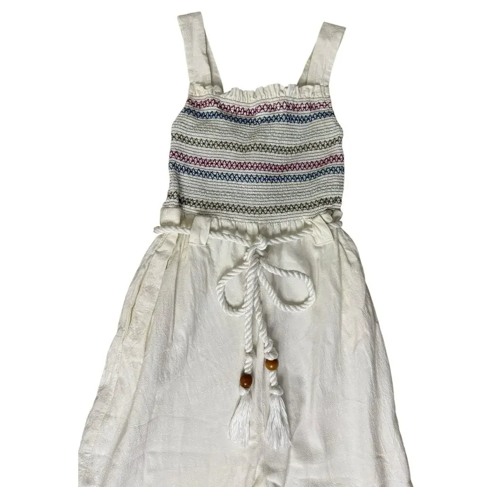 FREE PEOPLE Sienna Smocked Jumpsuit Ecru Bohemian Hippie Romper Sz XS NEW - Picture 4 of 8